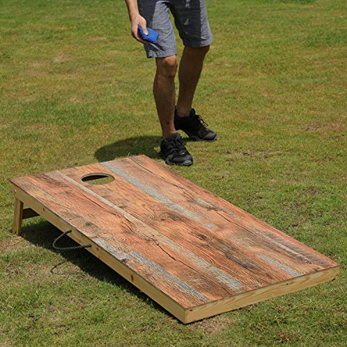 OOFIT Solid Wood Premium Official Cornhole Game Set with Fashionable, Durable Printed Surface and Underneath, Portable Regulation Cornhole Bean Bag Toss Game