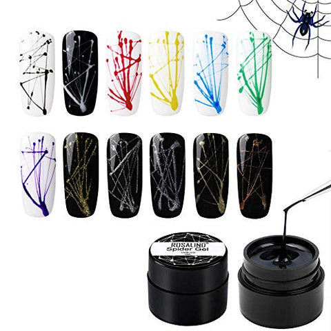 ROSALIND Spider Gel Nail Art Design Pulling Line Silk 12 Colors Set DIY Line Painting Design Lacquer Silver Gold Nail Decorations 5ml