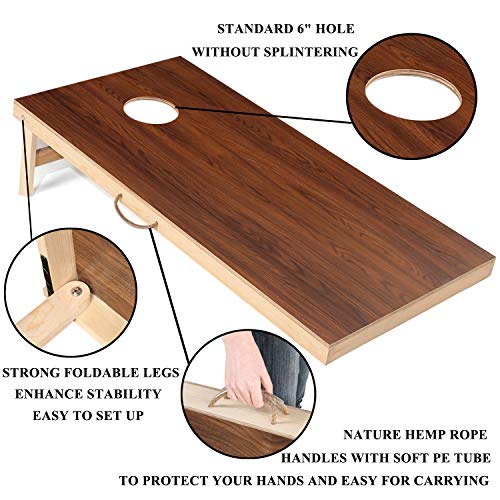 Sportdo Solid Wood Cornhole Set, Both Sides Printed Wood Grain Two Regulation Size 4' x 2'Cornhole Boards, Bean Bag Toss Game with 8 Bags