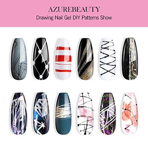 AZUREBEAUTY 6 Colors Spider Gel,Matrix Gel with Gel Paint Design Nail Art Wire Drawing Nail Gel for Line,Require LED UV Nail Dryer Lamp(White Black Red Gold Silver Champagne)