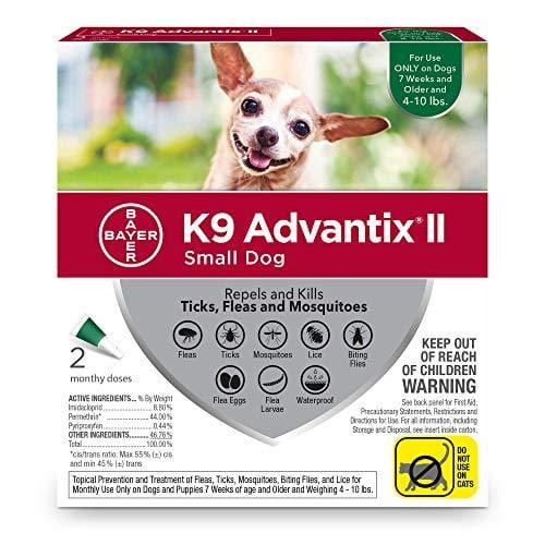 Bayer K9 Advantix II Flea, Tick and Mosquito Prevention for Small Dogs, 4 - 10 lb, 2 doses