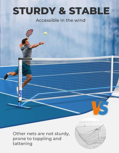 DEERFAMY Portable Pickleball Net System, Designed for All Weather Conditions with Steady Metal Frame and Strong PE Net, Regulation Size Net with Carrying Bag