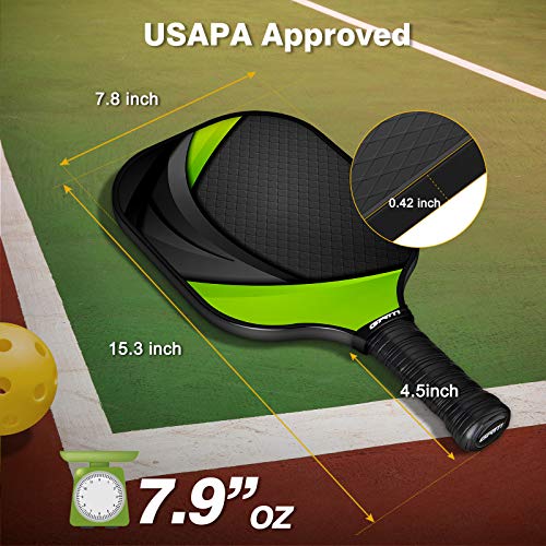 GRM Pickleball Paddles Set of 4, Graphite Pickleball Set Lightweight Pickleball Racket, 4 Pickleball Paddles and 4 Balls Including Portable Carry Bag (Green)