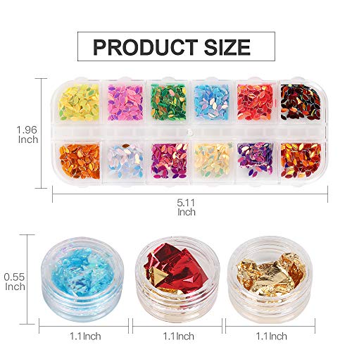 5 box 11440pcs Nails Rhinestones and 36 Pots Foils Flakes, Teenitor professional Nail Decoration with Gems for Nails Stud Foil for Nails Art