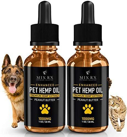 (2 Pack | 1000mg) Hemp Oil for Dogs Cats Pets, Organic Calming Dog Treats for Separation Anxiety Pain Relief - Natural Hemp Extract Stress Sleep Aid - Zero THC CBD Cannabidiol - Joint Hip Supplements