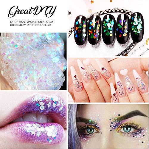Teenitor 12 box Holographic Nail Sequin, Mixed Paillettes for Acrylic Gel PolishTips, Nail Sparkle Glitter Sheets Nail Art Craft Decoration
