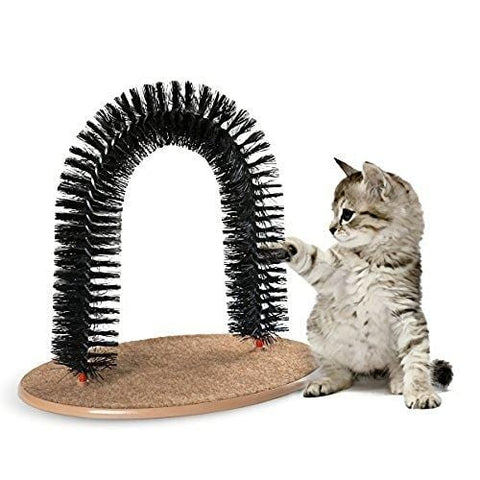 AikoPets Cat Arch Self Groomer Massager Groom Toy Dog Brushes Pet Puppy Cat Scratcher Toys Fur Grooming Cat Toy Brush Controls Shedding with Scratch Pad and Catnip Interactive Kitten Toys