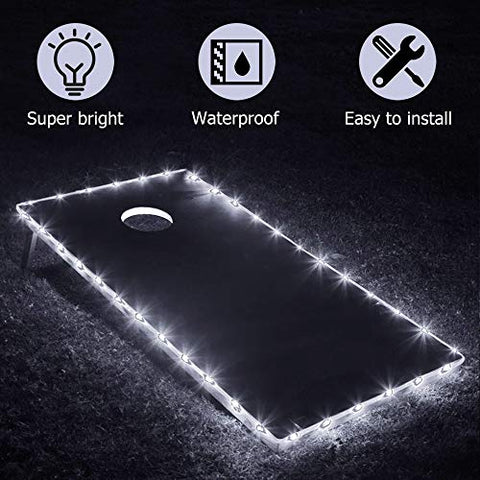 TongYu Set of 2 Cornhole Board Edge Night Lights,Light Up LED Lighting Cornhole Boards Kit, Long Lasting (72+ Hours) Great for Tailgates Backyard/Lawn Wedding BBQ & More!（Cold White）