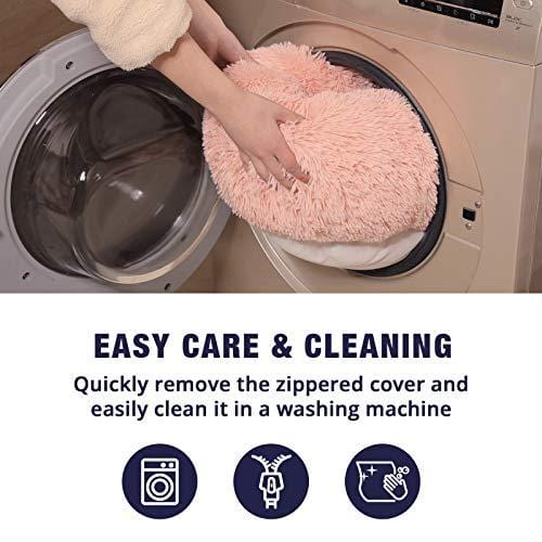 Veehoo Self-Warming Round Dog Bed for Medium Dogs & Cats, Luxurious Faux Fur Donut Cuddler, Bolster Pet Bed & Sofa, Extra Plush Dog Pillow & Couch, Machine Washable, Grey