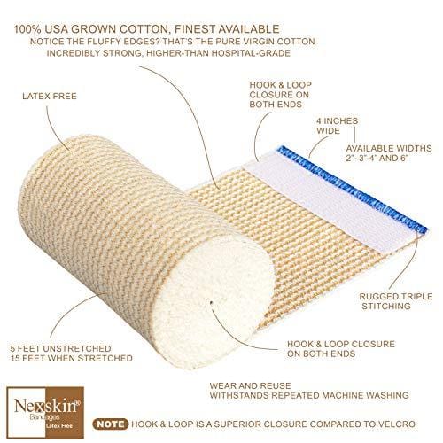 NexSkin Elastic Bandage Compression Wrap w/Hook and Loop Closure, Variety - 4 Pack