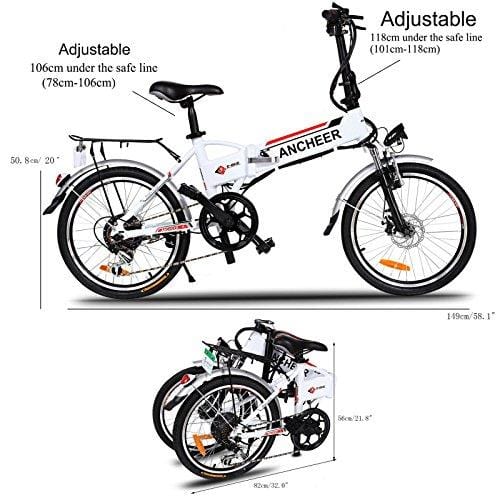 ANCHEER Folding Electric Bike with 36V 8Ah Removable Lithium-Ion Battery, 20 inch Ebike with 250W Motor and Shimano 7 Speed Shifter (Folding-White)