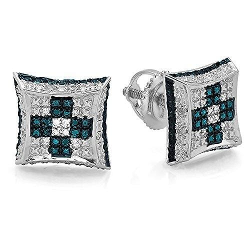 Dazzlingrock Collection 0.10 Carat (Ctw) Blue & White Diamond Chess Setting Kite Shape Stud Earrings 1/10 CT, Sterling Silver