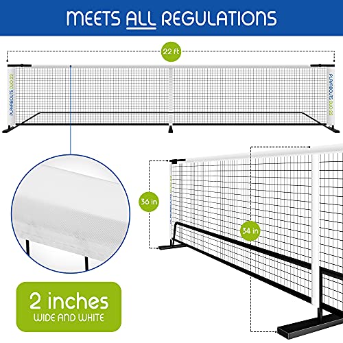 Portable Pickleball Net System – Two Net Options – 22 Foot Regulation Size, or 11 Foot Half Size for Driveway or Backyard – Great for Practice or Family Games – Indoor/Outdoor – Sturdy Carry Bag