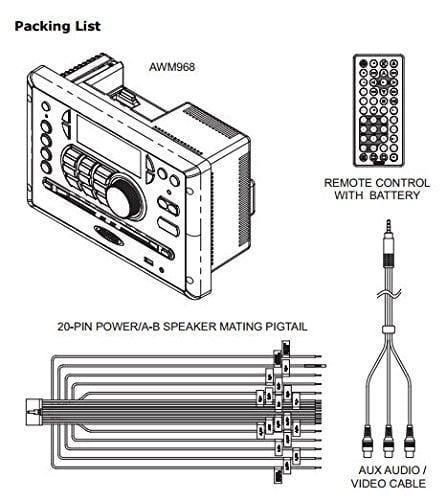 Jensen AWM968 AM/FM/CD/DVD/USB Bluetooth Stereo, Front USB supports MP3/WMA, DVD Player CD, CD-R, CD-RW, DVD/DVD+R, DVD RW, DVD-R, DVD-RW, DVD-Video, MPEG-4, VCD, JPEG and MP3/WMA Compatible