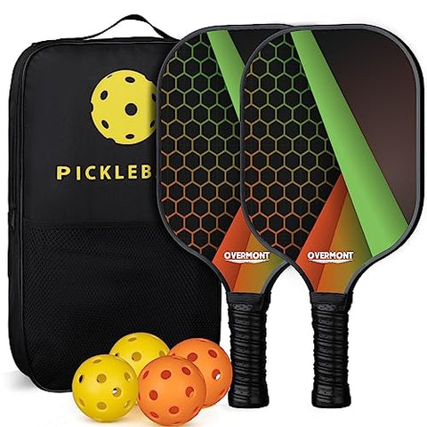 Pickleball Paddles Set of 2 - Overmont Fiberglass Pickleball Paddles for Beginners, USAPA Approved Pickle Ball Rackets 2 Pack with 4 Pickleball Balls, 1 Pickleball Bag Outdoor Indoor