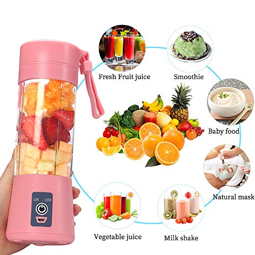 Portable Blender Cup,Electric USB Juicer Blender,Mini Blender Portable Blender For Shakes and Smoothies, juice,380ml, Six Blades for Great Mixing