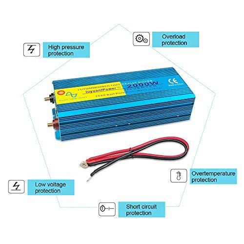 LVYUAN Car Caravan RV Camping Boat 2000W / 4000W (Peak) Pure Sine Wave Power Inverter DC 12V Inverter Soft Start 12V DC to AC 110V DC 12V Inverter Converter with LCD Display