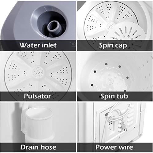 Giantex Portable Washing Machine Compact Twin Tub Washer and Spain Spinner Laundry Clothes Washer (10lbs for washing and 6lbs for Spinning- Gray+ White)