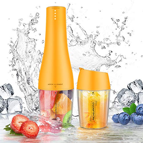MICHELANGENLO Portable Blender for Shakes and Smoothies, Single Serve Blender Mini Smoothie Blender with Travel Cup and Lids, Travel Blender Juice Mixer Maker -Orange