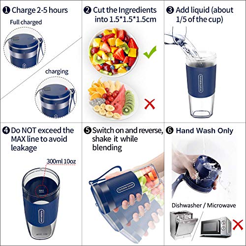 Portable Blender,AUZKIN Cordless Mini Personal Blender Small Smoothie Blender USB Fruit Juicer Mixer - Home Outdoor Travel Office - USB Rechargeable,IP68 Waterproof, BPA Free