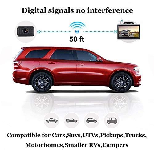 HD Digital Wireless Backup Camera System 5 Inch LCD Monitor for Trucks,Cars,SUVs,Pickups,Vans,Campers Front/Rear View Camera Super Night Vision Waterproof Easy Installation