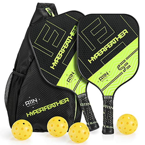A11N HyperFeather SE Pickleball Paddles Set of 2 - USAPA Approved | 8OZ, Graphite Face & Polymer Core, Cushion Grip | 4 Outdoor Balls and 1 Sling Bag