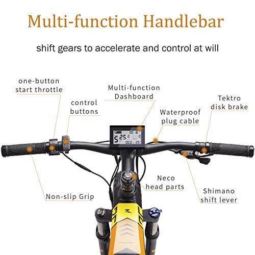 MZZK Electric Mountain Bike with 500W Brush-Less Geared Motor, 48V 13Ah Li-on Battery and 26 Inch Fat Tires - Falcon (Orange)