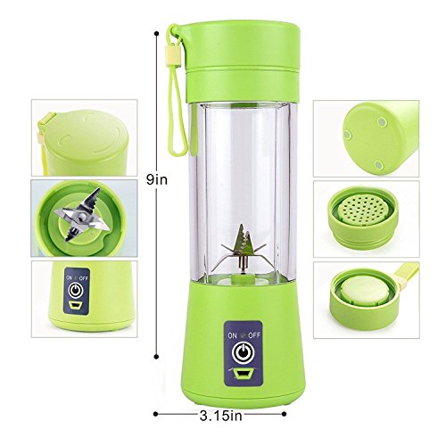 Portable blender Personal 6 Blades Juicer Cup Household Fruit Mixer, With Magnetic Secure Switch, USB Charger Cable 380ML(Green)
