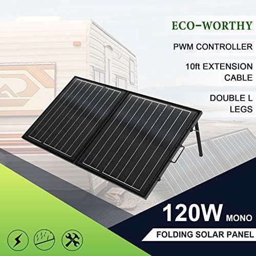 ECO-WORTHY 120 Watt 12Volt Off Grid Monocrystalline Portable Foldable Solar Panel Suitcase with Charge Controller