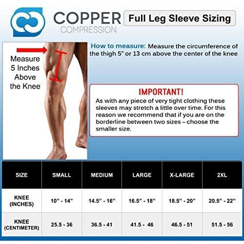 Copper Compression Full Leg Sleeve - Guaranteed Highest Copper Sleeves & Pants. Single Leg Pant/Tights Fit for Men and Women. Copper Knee Brace/Thigh/Calf Support Socks. Basketball, Arthritis (XL)