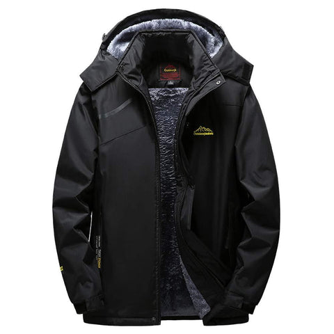 Dreamyth Mens Long Sleeve Winter Outdoor Cashmere Thickening Hoodie Zipper Sport Outdoor Assault Coat (Black, L Bust:116cm/45.7")