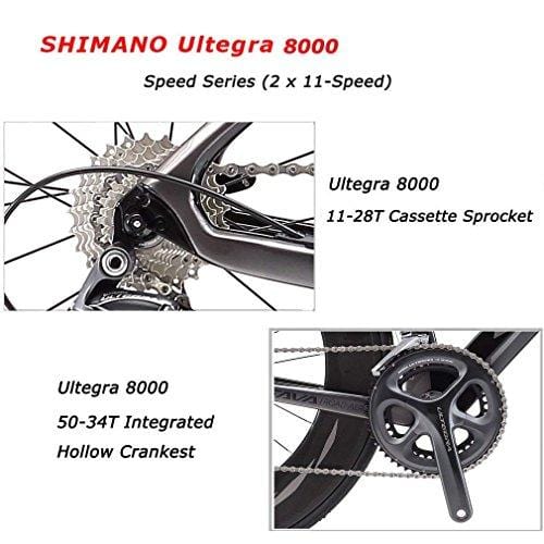 SAVADECK Phantom 2.0 700C Carbon Fiber Road Bike Shimano Ultegra 6800 22 Speed Group Set with Hutchinson 25C Tire and Fizik Saddle (Black Grey,52cm)