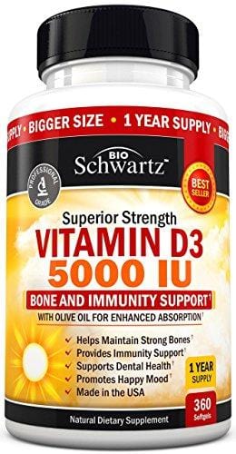Vitamin D3 5,000 IU. Superior Absorption. 360 Tiny Softgels. Gluten Free & Non-GMO Best Vitamin D3 Supplement. Healthy Muscle Function, Bone Health and Immune Support. Made in USA