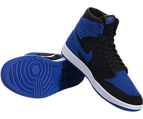 Jordan Nike Mens Air 1 High Flyknit Basketball Shoes Black/Game Royal/White 919704-006 Size 10