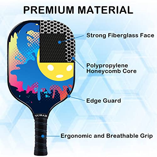 Vobab Lightweight Pickleball Paddles Set: 2 Pickleball Rackets 8 Pickle Balls 1 Portable Bag - Pickleball Racquet Outdoor & Indoor use in 4.72In Grip with Polypropylene Honeycomb Core