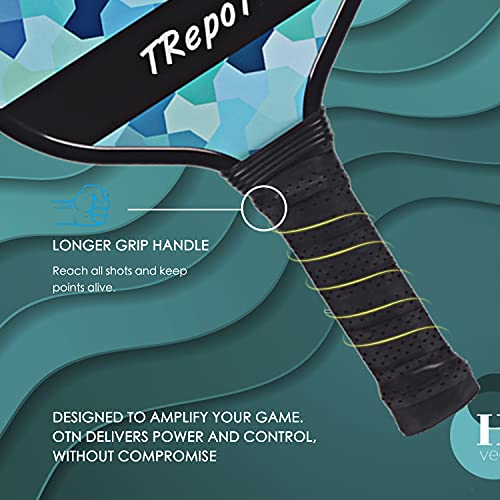 Trepot Pickleball Paddles Set of 2,Graphite Surface Honeycomb Core Polypropylene Lightweight Pickleballs Racket,Includes 4 Pickleball Balls & 2 Protective Cases & 2 Overgrip Rolls (Blue)