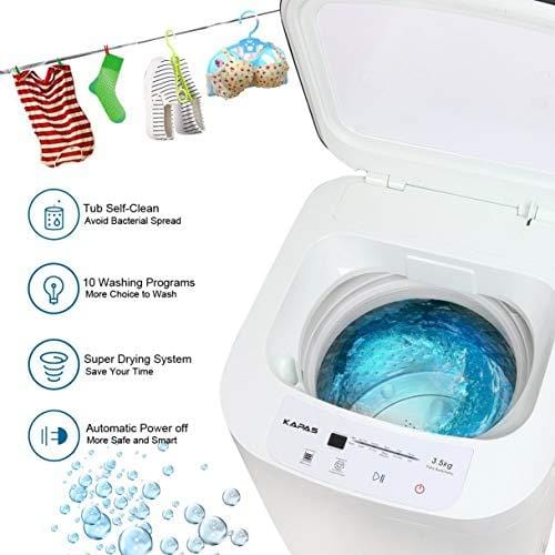 kapas kps35-735h2 upgraded compact washing machine, fully automatic 2-in-1 washer and dryer machine build-in pump and long hose, 8 lbs. capacity 8 lbs. top load tub washer