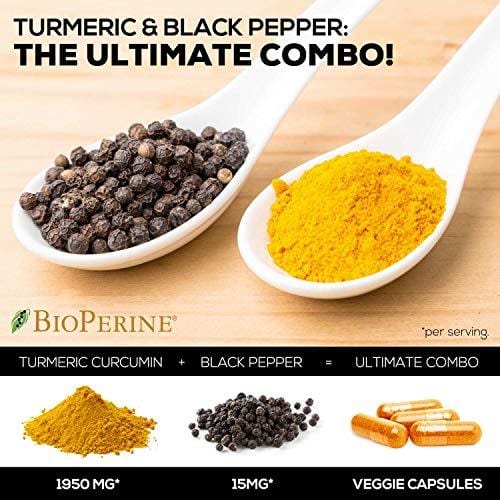 Turmeric Curcumin Max Potency 95% Curcuminoids 1950mg with Bioperine Black Pepper for Best Absorption, Best Vegan Joint Pain Relief, Made in USA, Turmeric Pills by Natures Nutrition - 180 Capsules