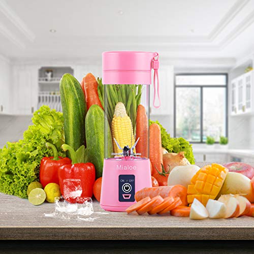 Portable Blender, Personal Size Eletric USB Juicer Cup, Fruit, Smoothie, Baby Food Mixing Machine with Updated 6 Blades,Magnetic Secure Switch Electric Fruit Mixer for Superb Mixing 380ml (Pink)