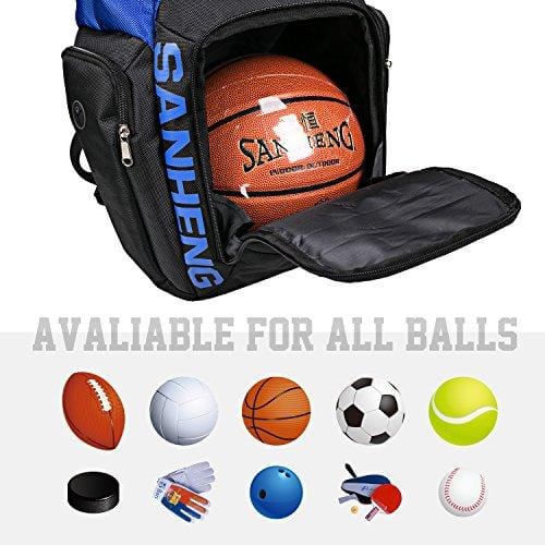 SANHENG Sports Backpack Cooler Large Capacity with Headphone Hole, 15 inch Laptop Backpack with Deputy Storehouse for Basketball (L)