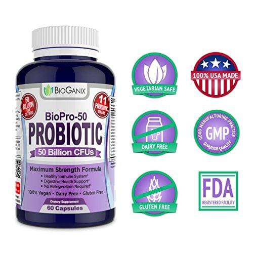 Probiotic BIOPRO 50 Billion CFU with 11 Strains + Prebiotic Supplement for Women, Men & Children | Guaranteed Potency - Shelf Stable Acidophilus Probiotic | Vegan, Dairy Free | 30 Veggie Capsules