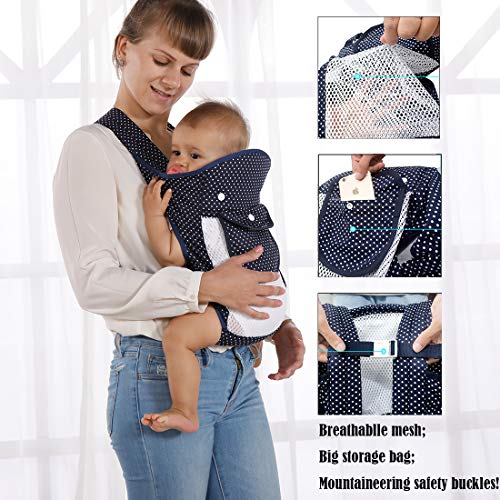 Baby Carrier, All-in-1 Positions Convertible Infant Carrier Adjustable Straps Breathable Mesh Ergonomic Soft Carrier (Blue Net)