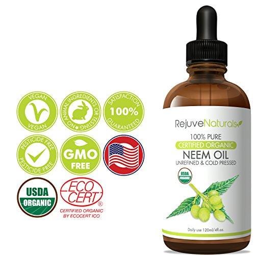 Organic Neem Oil (4oz) USDA Certified Organic Neem Oil, 100% Pure, Cold Pressed. For Hair & Skin - Nail Fungus Treatment, Psoriasis Treatment Oil - Flea & Tick Prevention for Dogs & Cats