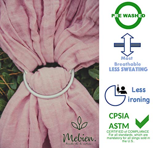 Baby Wrap Carrier Ring Sling- Special Wrinkled Pre-Washed Lightweight and Soft Turkish Cotton Muslin Pink-for Newborns, Infants- Baby Shower Gift