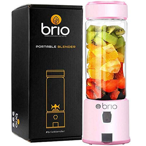 Brio Portable Blender for Shakes and Smoothies - Personal Blender for Gym & Healthy Lifestyle, Glass Smoothie Blender - Mini Blender 450mls, Electric Protein Shaker Bottle, Travel Blender
