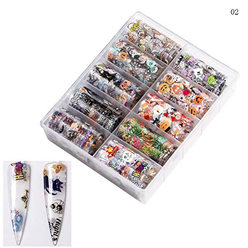 20 Roll Nail Art Stickers Nail Foil Transfer Wraps Decals, Nail Art DIY Decoration Kit for Christmas Festival (Pumpkin, Bat, Spider,Snowman,Snowflake,Biscuit Man, Gift）