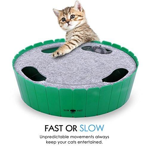PAWABOO Pet Teasing Toy, Hide and Seek Electronic Mouse Hunt Interactive Cat Toy, Green