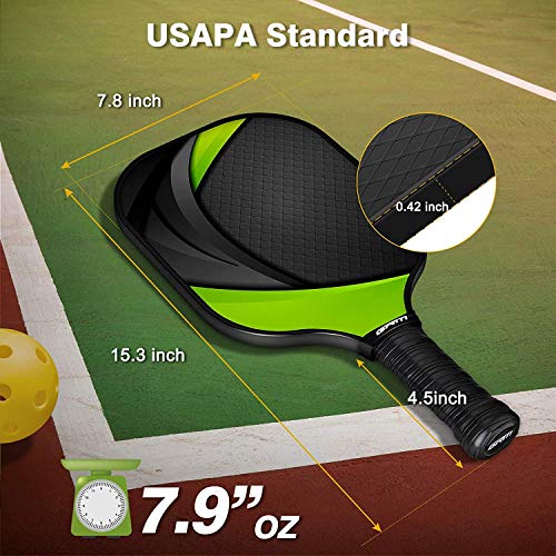 GRM Pickleball Paddles, Pickleball Set of 2, USAPA Graphite Pickleball Racket, Lightweight Pickle Balls Equipment with 4 Balls and Portable Carry Bag