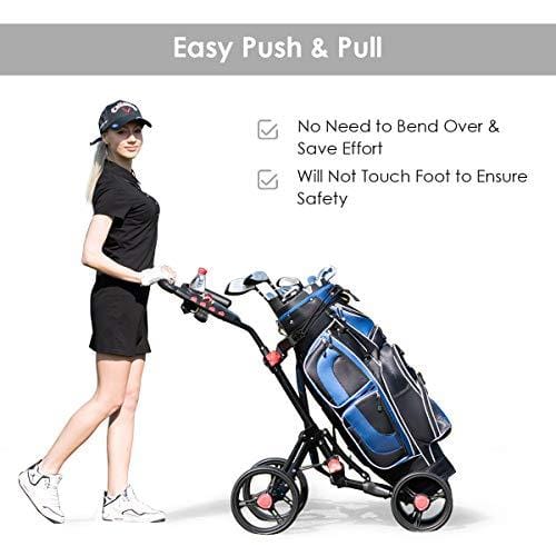 Tangkula Golf Push Cart 4 Wheels Folding with Umbrella Scorecard Drink Holder Golf Pull Cart