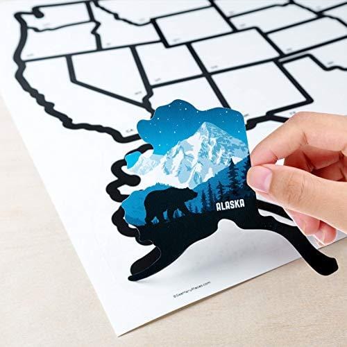 SEE MANY PLACES .com RV State Stickers United States Travel Camper Map RV Decals for Window, Door, or Wall ~ Includes 50 State Decal Stickers with Scenic Illustrations